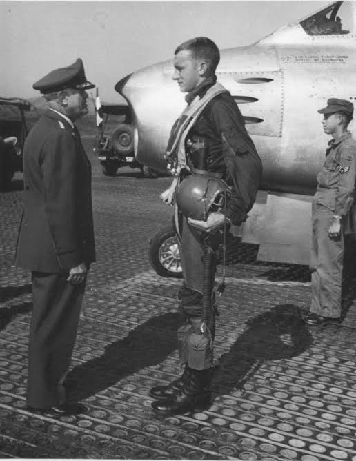 1950s General Cannon at Suwon, Korea with Lt. John Russell on the flightline